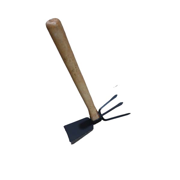 Three Nail Dual Purpose Hoe With Wooden Handle